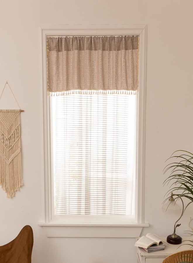 Deeprove ستارة ديبروف بلون رمادي داكن مزينة بشرابات بوهيمية لتزيين المقاهي والمطابخ، ستائر قصيرة من القطن والكتان الكريمي بنمط بوهيمي ريفي، ستائر نوافذ فرنسية ريفية، عرض 52 × طول 18، قطعة واحدة - Image 1